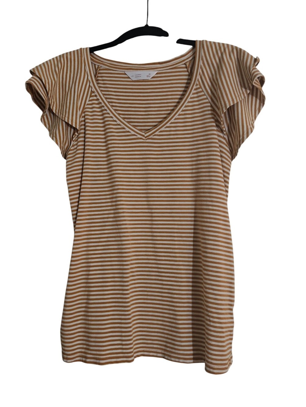 LC Lauren Conrad Striped Scoop Neck Tee - Tan & White Size Medium